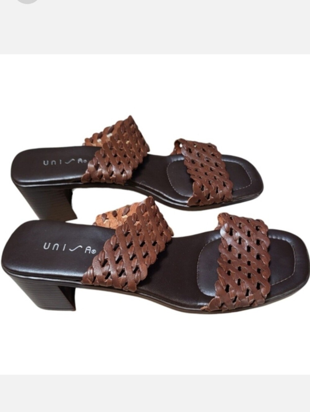 Vintage Unisa Brown 'Mandarin Luggage' Woven Heels - Size 8.5